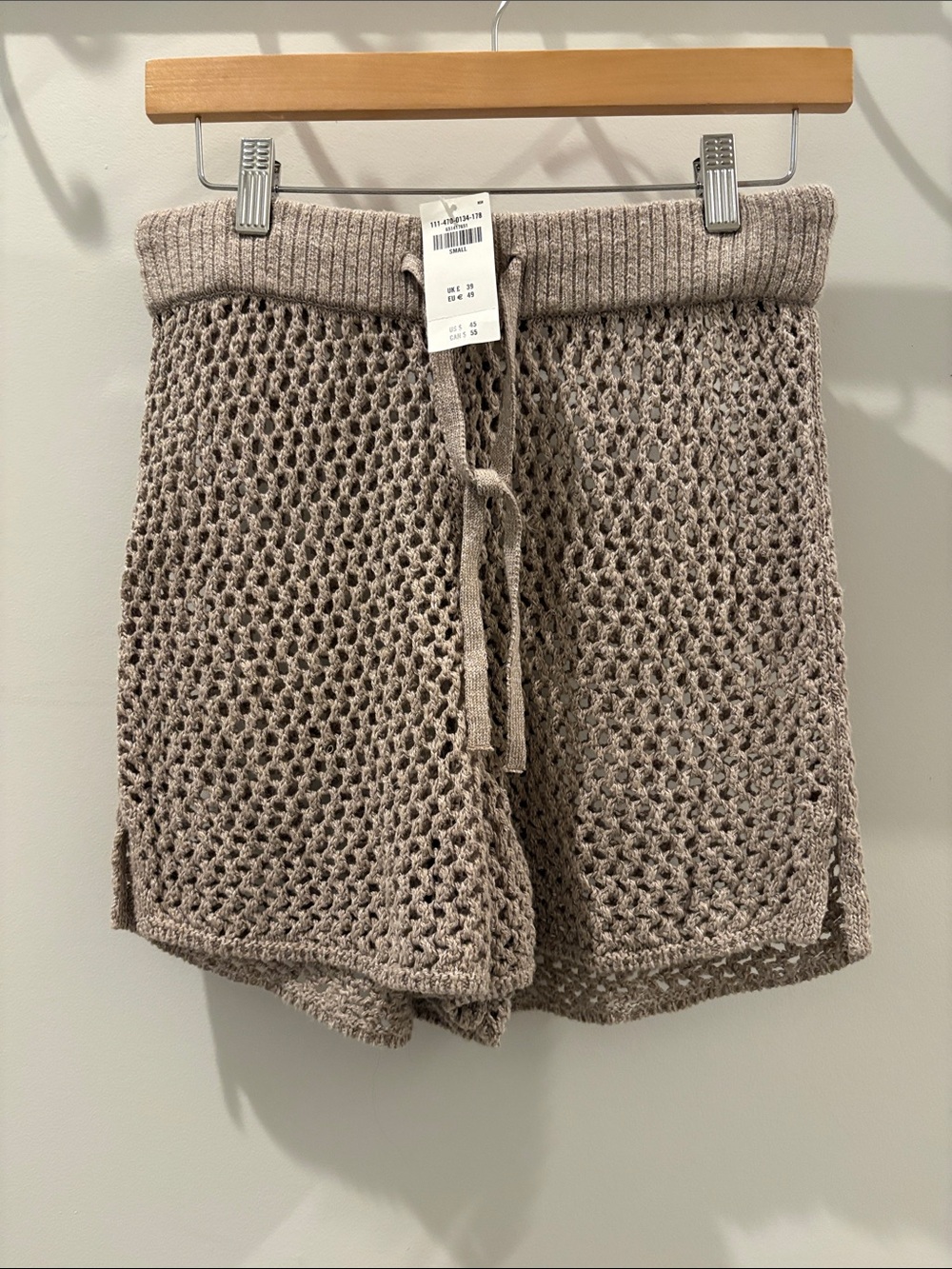 Abercrombie & Fitch Open-Weave Knit Drawstring Shorts — Taupe